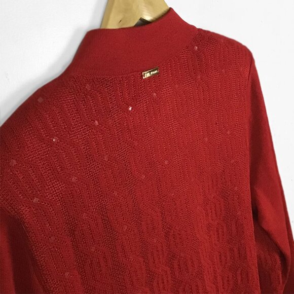 St John Sport Vintage Red Wool Blend Clear Sequins Embellishment Sweater - Picture 6 of 13